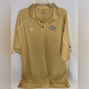 Georgia Tech Mens Polo Gold size XL Russell Athletic Team Issue Short Sleeve